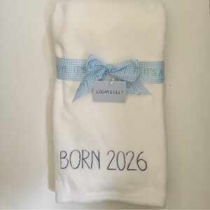Baby Blanket White Plush Embroidered Blue “Born 2026” NEW - Ribbon It’s a Boy